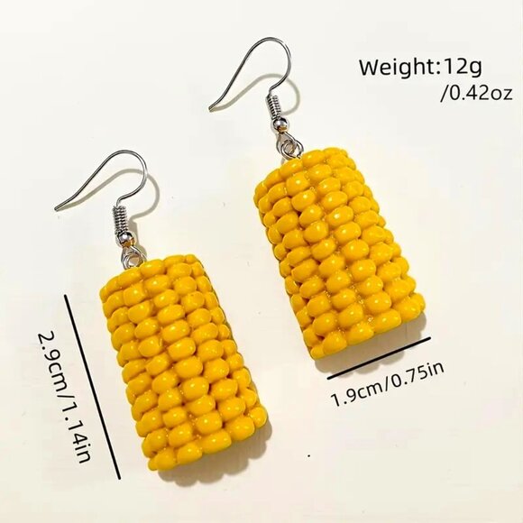 Earrings Corn on Cob 3D Fun Dangle Summer BBQ Trendy Stylish Novelty Unique cute - Picture 4 of 4